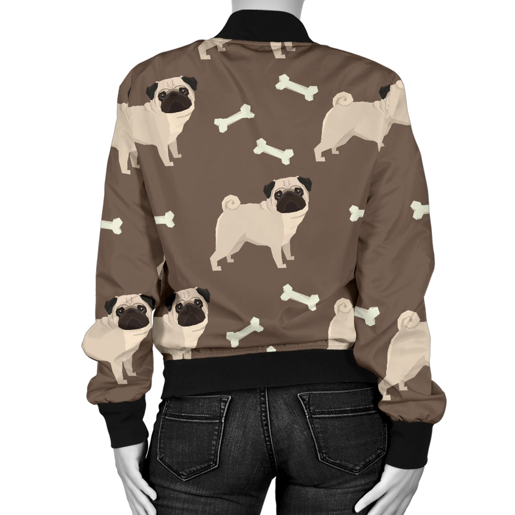 Pug Pattern Print Design A02 Women's Bomber Jacket