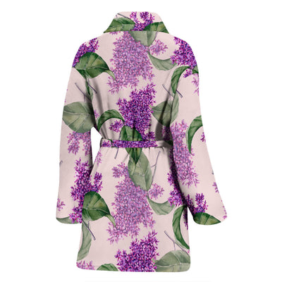 Lilac Pattern Print Design LI02 Women Bathrobe