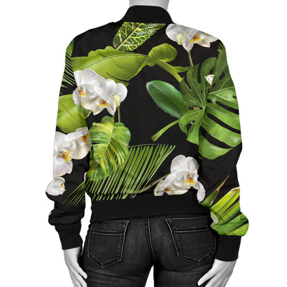 Tropical Flower Pattern Print Design TF026 Women Bomber Jacket