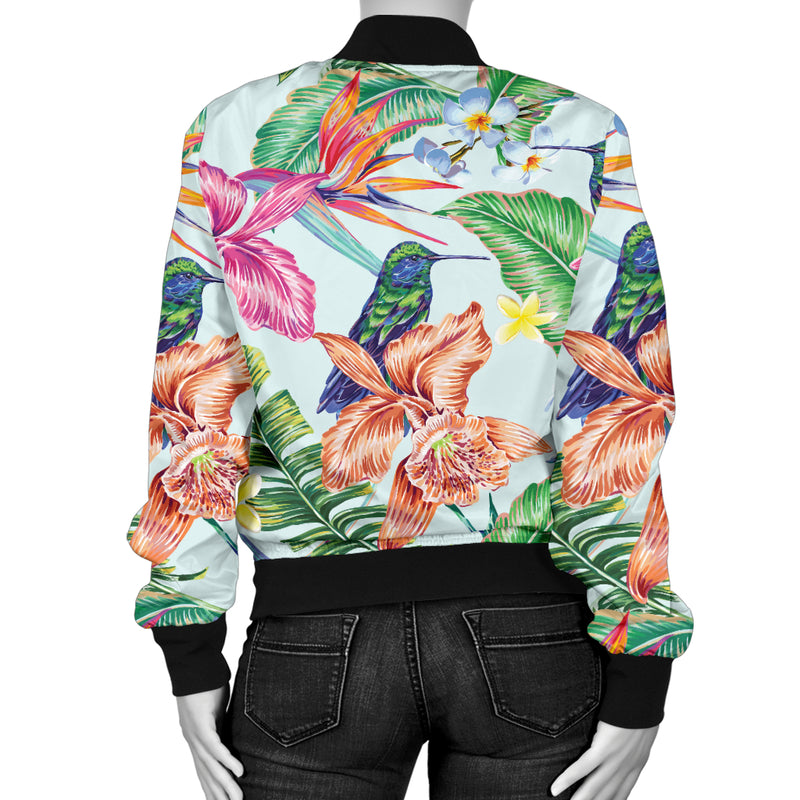 Hummingbird Tropical Pattern Print Design 05 Women's Bomber Jacket