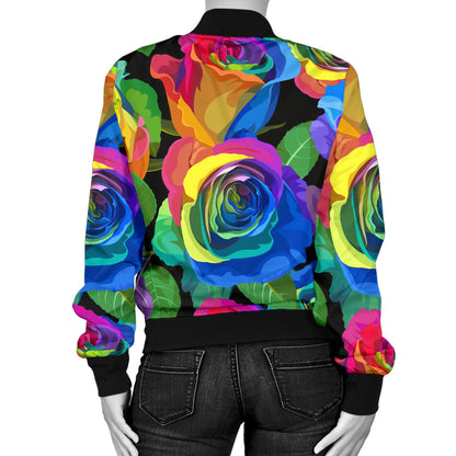 Rose Pattern Print Design RO02 Women Bomber Jacket