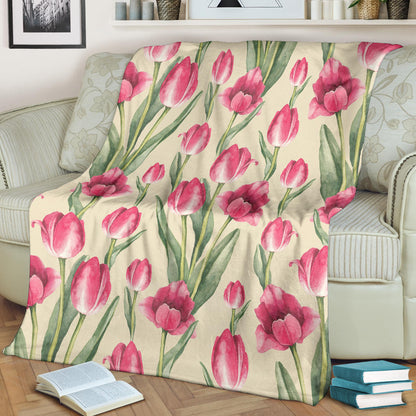 Tulip Pink Pattern Print Design TP06 Fleece Blanket