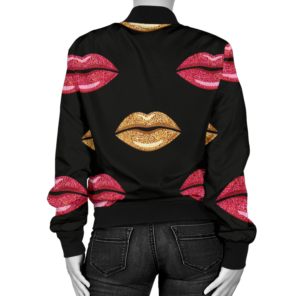 Lip Pattern Print Design 03 Women's Bomber Jacket