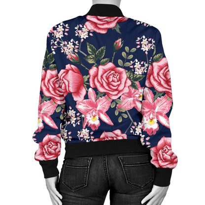 Rose Pattern Print Design A05 Women's Bomber Jacket