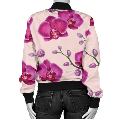 Orchid Purple Pattern Print Design OR04 Women Bomber Jacket