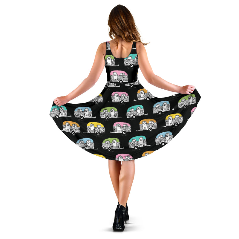 Camper Pattern Camping Themed No 2 Print Midi Dress