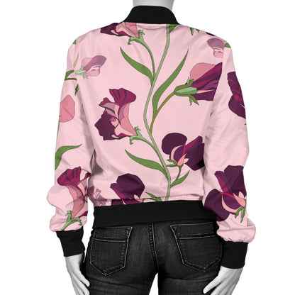 Peony Pattern Print Design PE09 Women Bomber Jacket