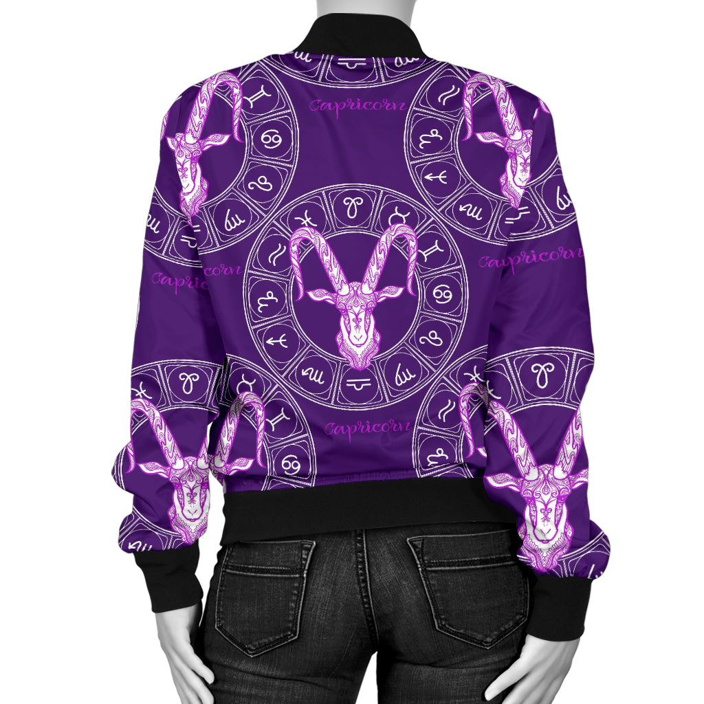 Capricorn Zodiac Pattern Print Design 04 Women's Bomber Jacket