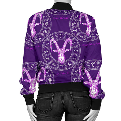 Capricorn Zodiac Pattern Print Design 04 Women's Bomber Jacket