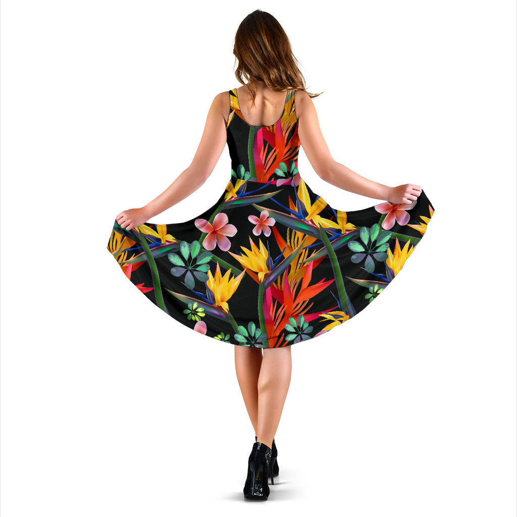Tropical Flower Pattern Print Design TF015 Midi Dress