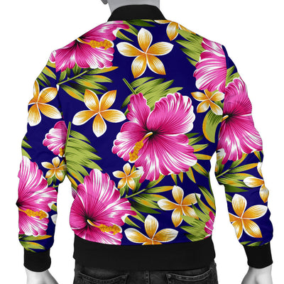 Pink Hibiscus Pattern Print Design HB027 Men Bomber Jacket