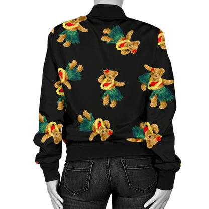 Hula Bear Pattern Print Design 06 Women's Bomber Jacket