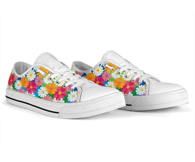 Daisy Pattern Print Design DS05 White Bottom Low Top Shoes