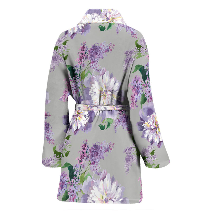 Lilac Pattern Print Design LI07 Women Bathrobe