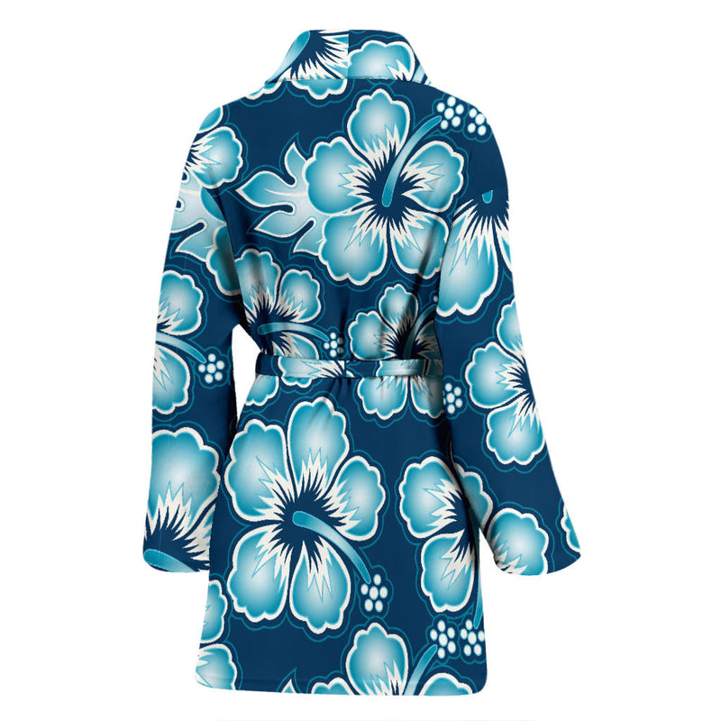 Blue Hibiscus Pattern Print Design HB011 Women Bathrobe
