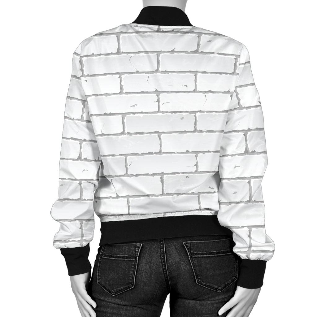 Brick White Pattern Print Design 03 Women's Bomber Jacket