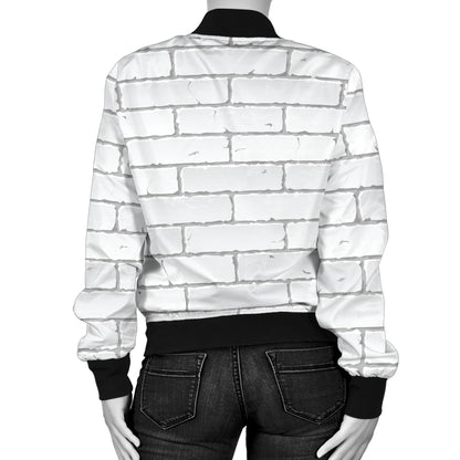 Brick White Pattern Print Design 03 Women's Bomber Jacket