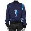 SeaHorse Blue neon Pattern Print Design 03 Women's Bomber Jacket