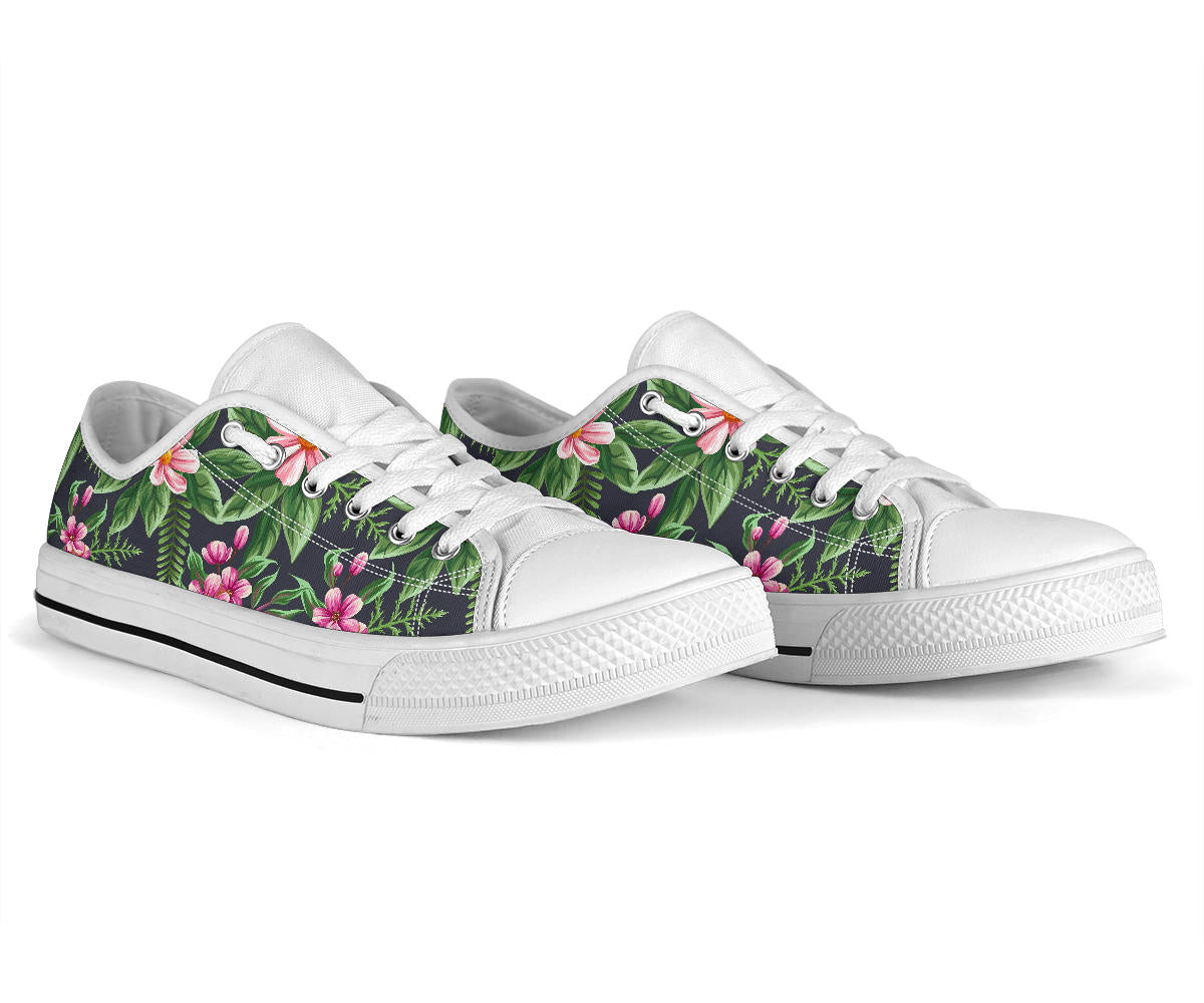 Summer Floral Pattern Print Design SF010 White Bottom Low Top Shoes