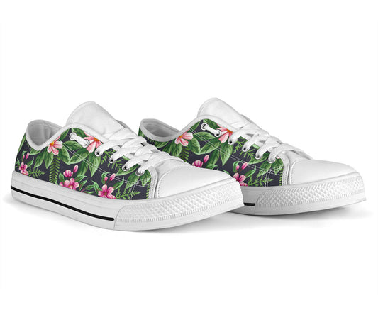 Summer Floral Pattern Print Design SF010 White Bottom Low Top Shoes