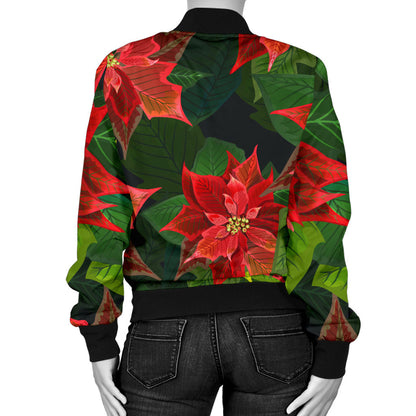 Poinsettia Pattern Print Design POT04 Women Bomber Jacket
