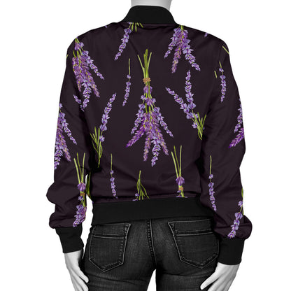 Lavender Pattern Print Design LV05 Women Bomber Jacket