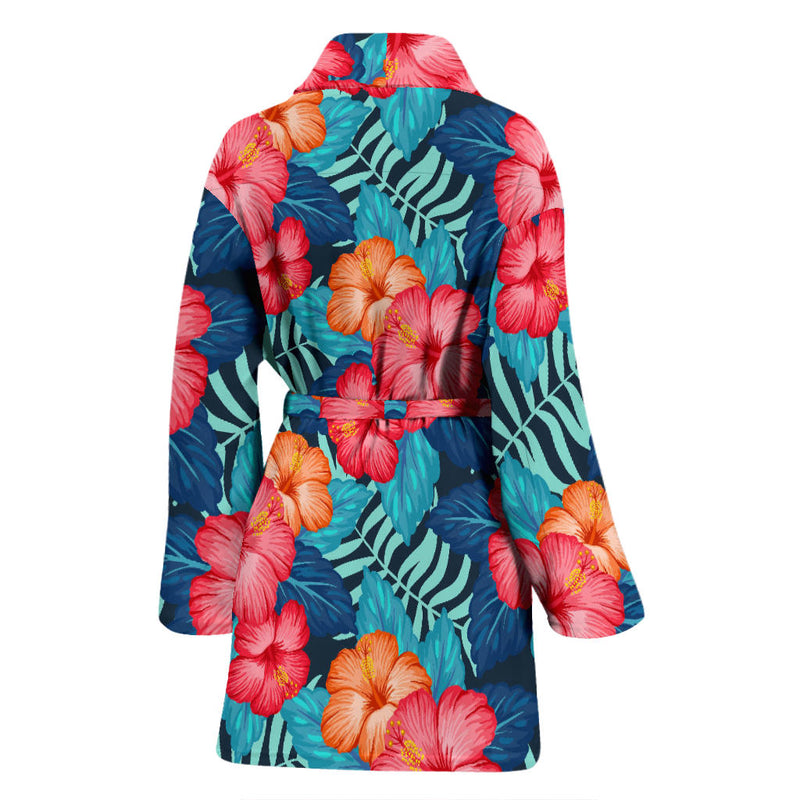 Red Hibiscus Pattern Print Design HB02 Women Bathrobe