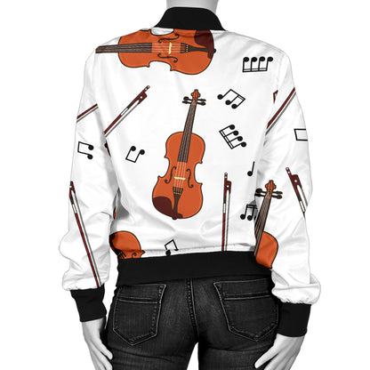 Violin Pattern Print Design 02 Women's Bomber Jacket