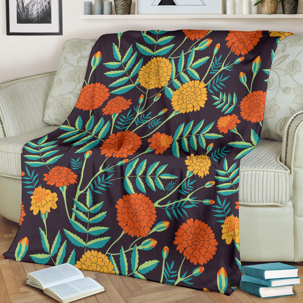 Marigold Pattern Print Design MR01 Fleece Blanket
