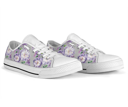 Lilac Pattern Print Design LI07 White Bottom Low Top Shoes