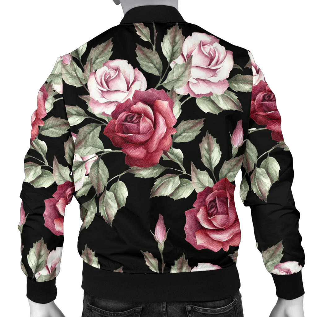 Rose Red Pink Pattern Print Design RO03 Men Bomber Jacket