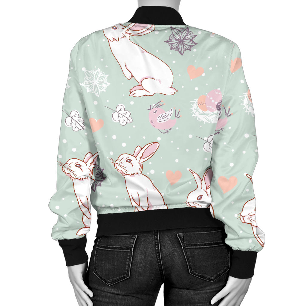 Rabbit Pattern Print Design RB011 Women Bomber Jacket
