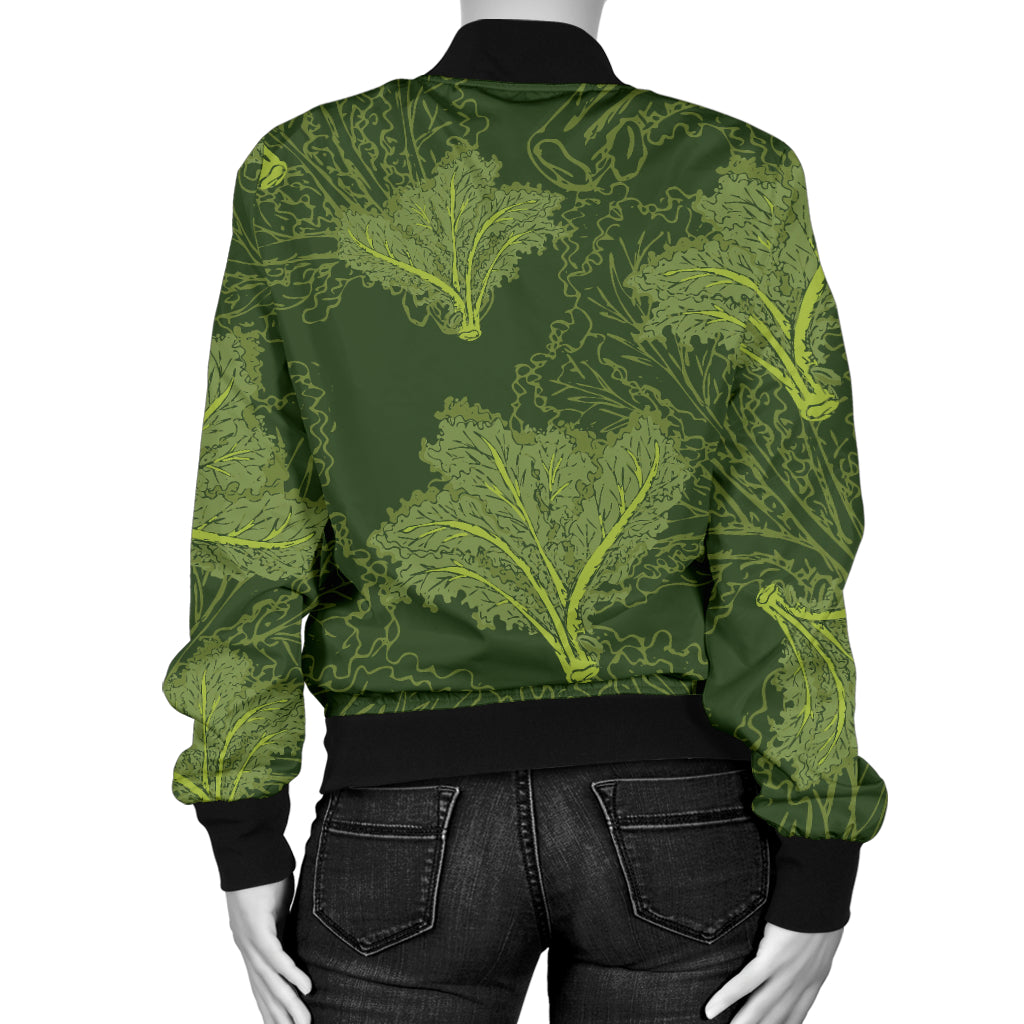 Kale Pattern Print Design 01 Women's Bomber Jacket