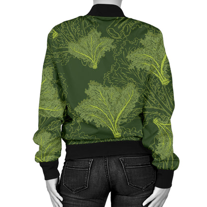Kale Pattern Print Design 01 Women's Bomber Jacket
