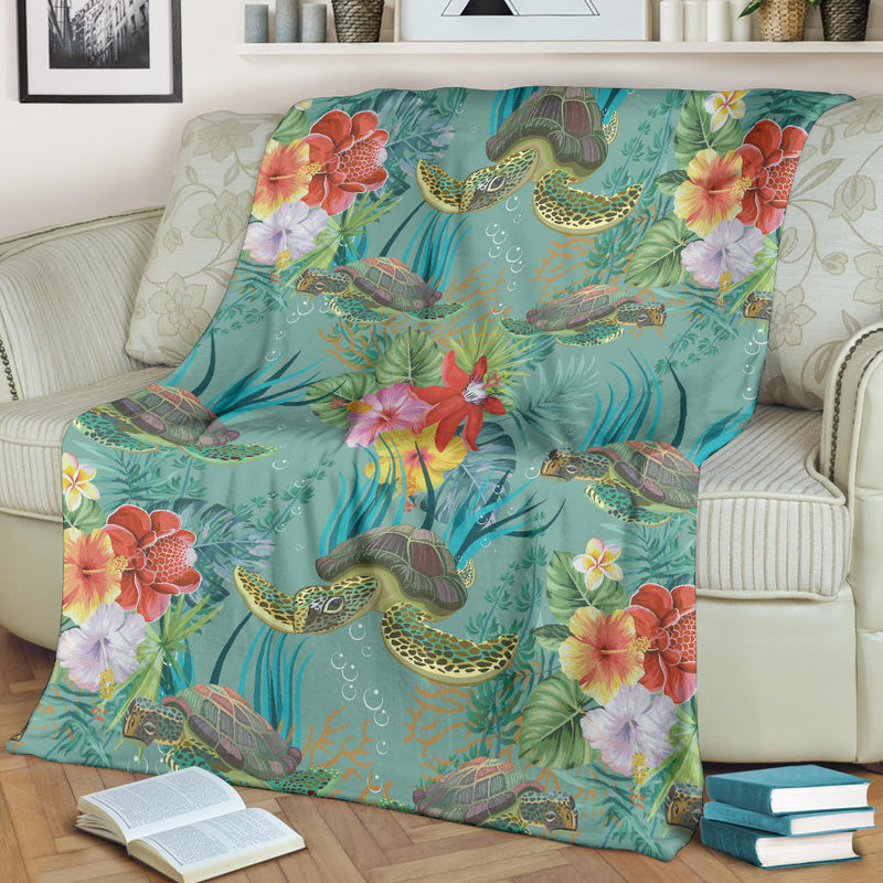 Sea Turtle Pattern Print Design T012 Fleece Blanket