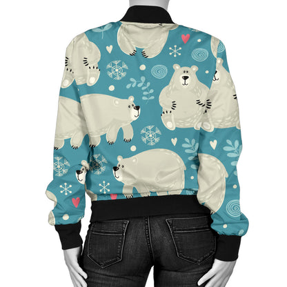 Bear Pattern Print Design BE04 Women Bomber Jacket