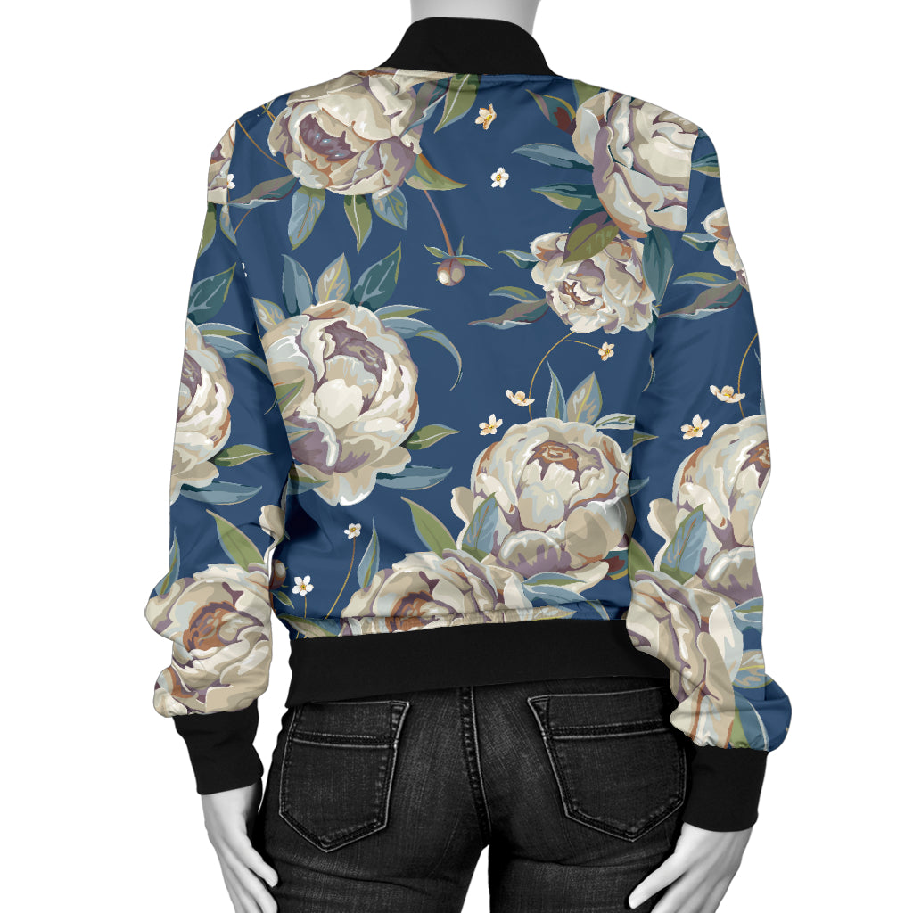 Peony Pattern Print Design A03 Women's Bomber Jacket