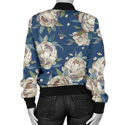 Peony Pattern Print Design A03 Women's Bomber Jacket