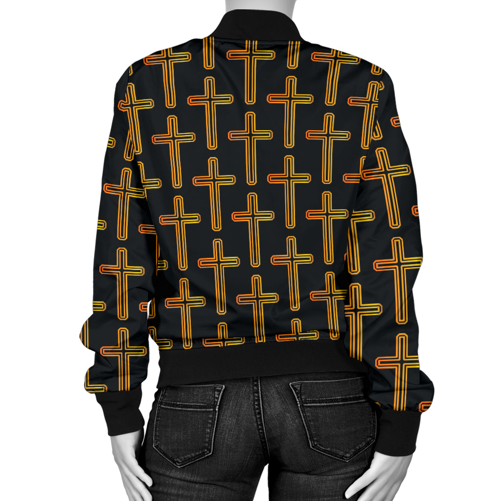 Cross Pattern Print Design 02 Women's Bomber Jacket