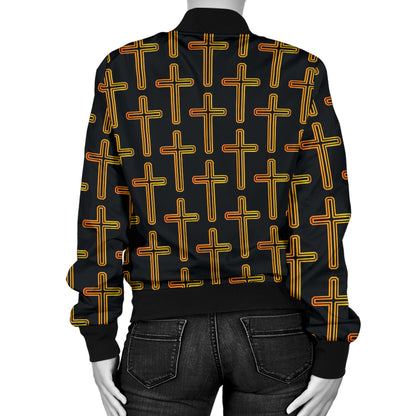 Cross Pattern Print Design 02 Women's Bomber Jacket