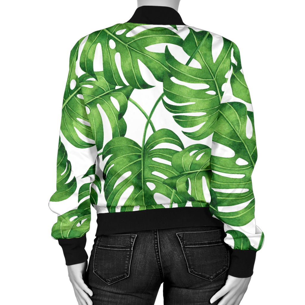 Palm Leaves Pattern Print Design PL08 Women Bomber Jacket