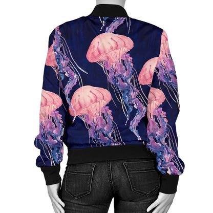 Jellyfish Pattern Print Design 03 Women's Bomber Jacket