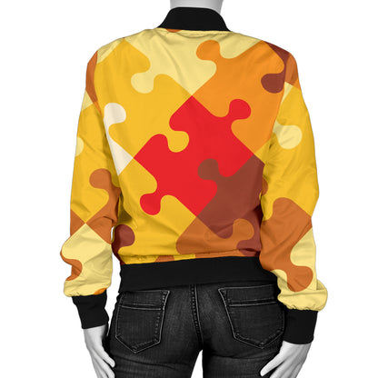 Puzzle Pattern Print Design A01 Women's Bomber Jacket