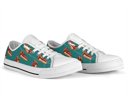 Cheesecake Cherry Pattern Print Design CK03 White Bottom Low Top Shoes