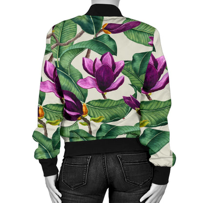 Magnolia Pattern Print Design MAG07 Women Bomber Jacket