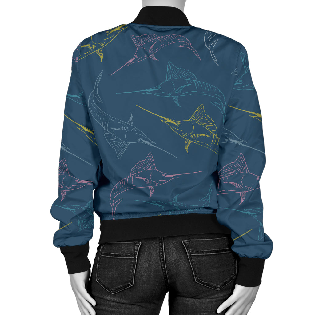 Swordfish Pattern Print Design 02 Women's Bomber Jacket