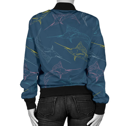 Swordfish Pattern Print Design 02 Women's Bomber Jacket