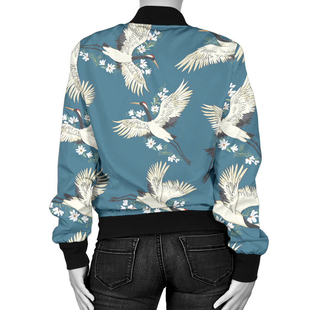 Crane Pattern Print Design 02 Women's Bomber Jacket