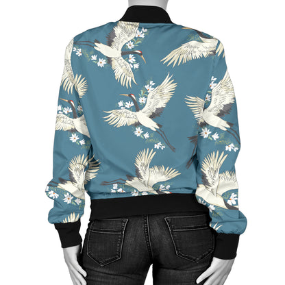 Crane Pattern Print Design 02 Women's Bomber Jacket