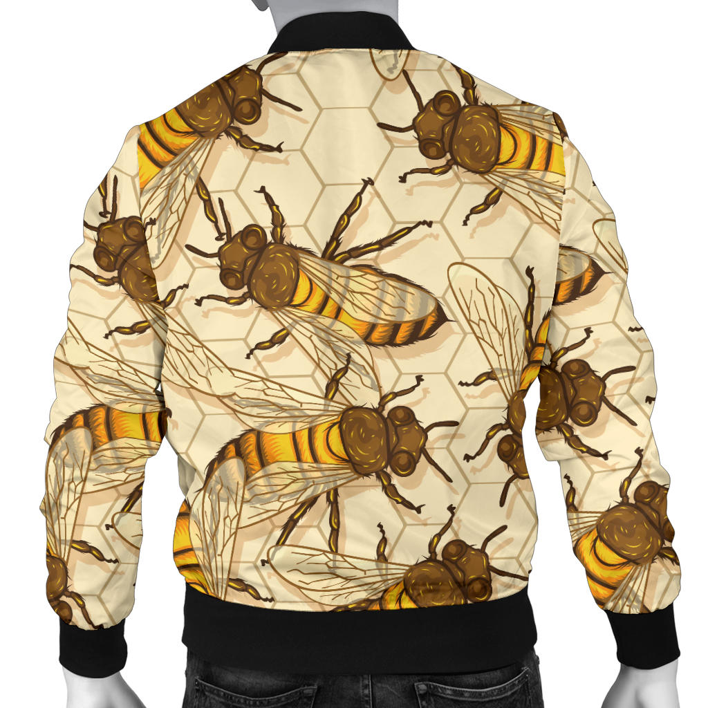 Bee Pattern Print Design BEE05 Men Bomber Jacket